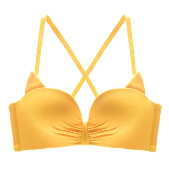

Elovegirl Seamless 3/4 Cup Wireless Bra For Women No Steel Ring Bra Sexy Women Cute Cat Ear Yellow Color Bra Top Bra