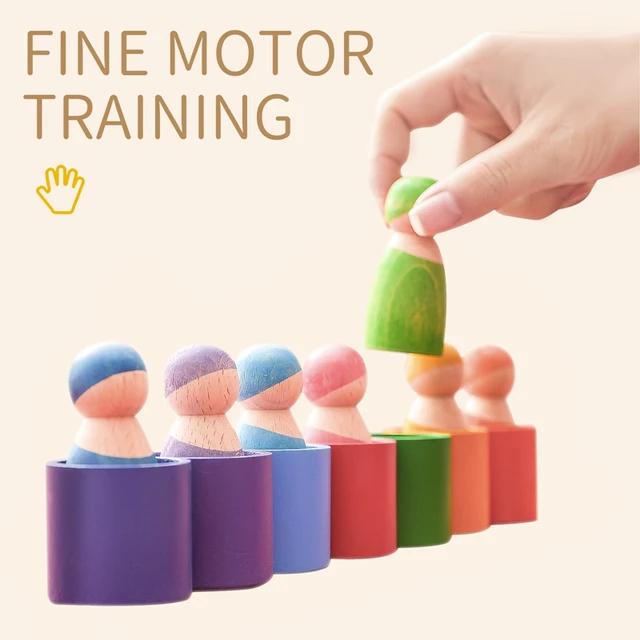 1Set Kids Wooden Rainbow Blocks Doll  Montessori  Educational Color Cognitive Ability Toy For Children Stacking Blocks Baby Gift 3