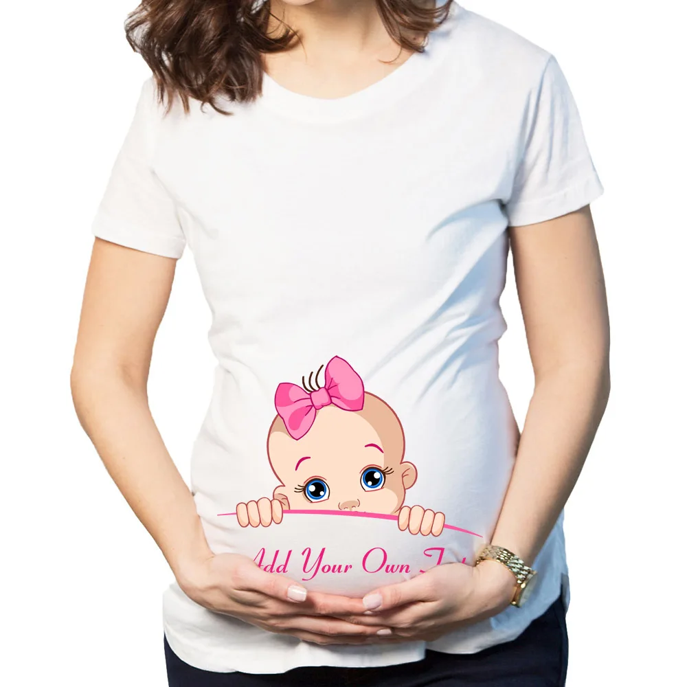 Рождественская Одежда для беременных; футболки; топы; летние футболки для беременных; повседневная одежда с короткими рукавами для беременных; забавная Одежда для беременных - Цвет: Pink Baby
