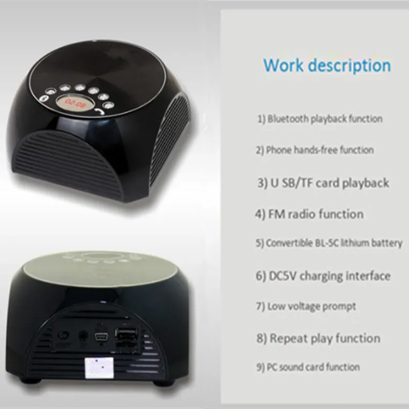 Portable Bluetooth Speaker FM Radio Can TF Card U Disk MP3 Player Audio Input Mobile Phone Call sound Stereo Playback USB AUX 5V