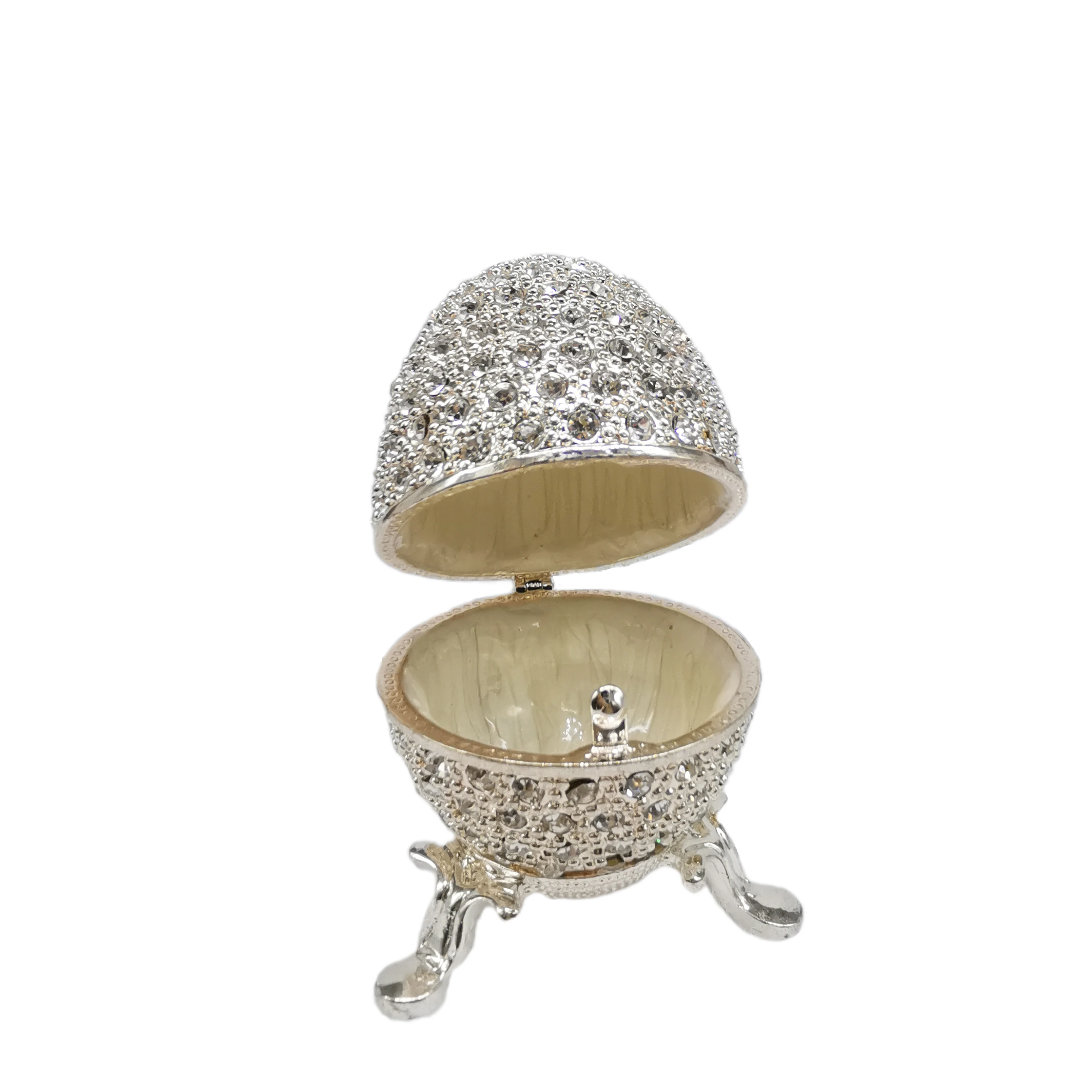 QIFU New Arrival Metal Silver Easter Faberge Egg Crafts Trinket Box Home Decor Gift 4