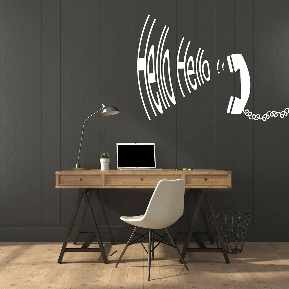 Funny Vinyl Wall Decal Study Room Vintage Telephone Handset Hello Reply Wall Sticker For Living Room Teen Room Decoration W238