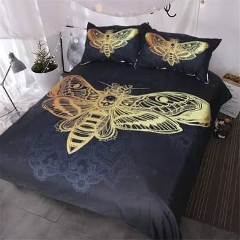 

Bronzing Moth Pattern Quilt Cover with 2 Pillowcase Fashion Bedding 3 Piece Set 3D Printing Available Size Bed Duvet Cover