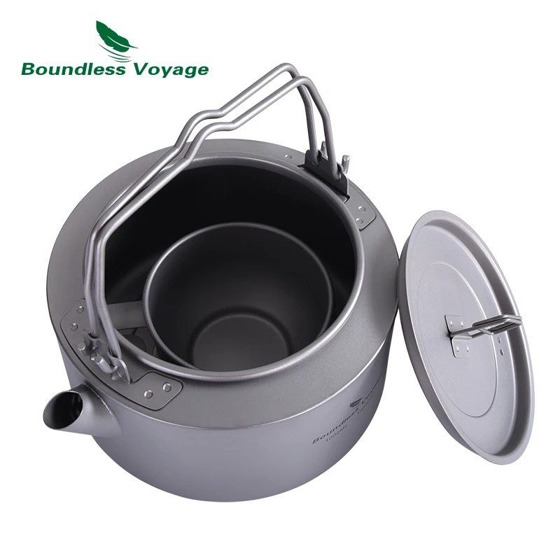 1L Camping Titanium Kettle with Folding Handle Filter Ultralight Big Capacity Pot Tea Mug Coffee Cup Ti3098D