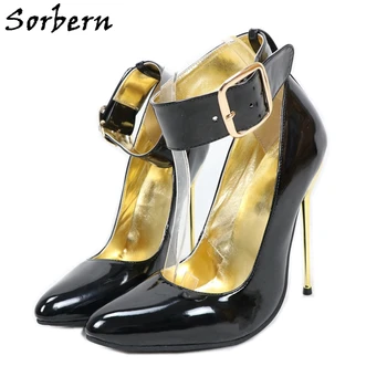 

Sorbern Black Patent 14Cm High Heel Women Pump Wide Ankle Strap Gold Metal High Heels Custom 12Cm 16Cm 18Cm Stilettos Pump Shoe