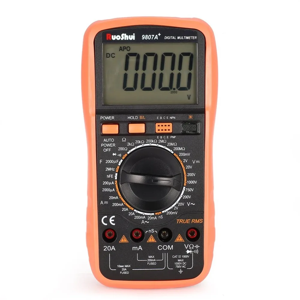 RuoShui 9807A+ цифровой мультиметр 19999 отсчетов True RMS AC/DC Вольт Ампер Ом Емкость Частота Диод hFE тестер непрерывности