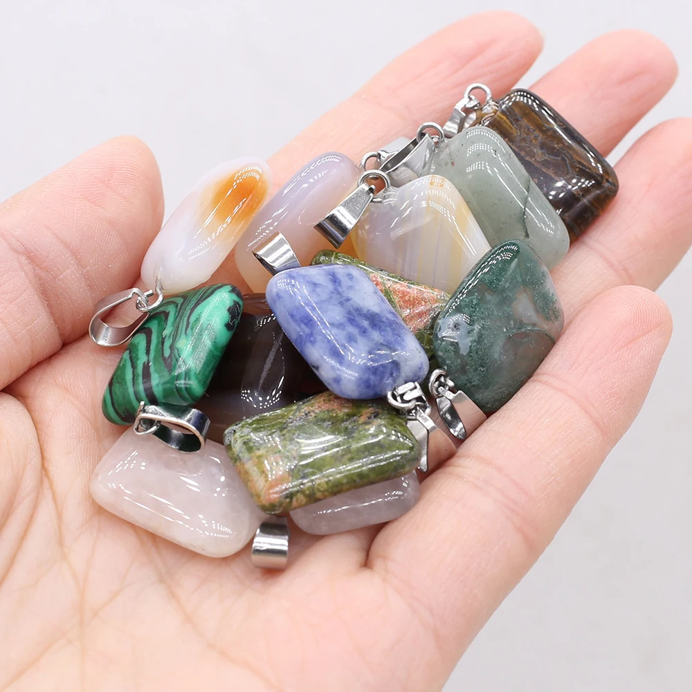 

24 PCS Wholesale Natural Stone Rectangular Pendant For Jewelry Making DIY Necklace Accessory Gemstone Charm Gift 15X24MM