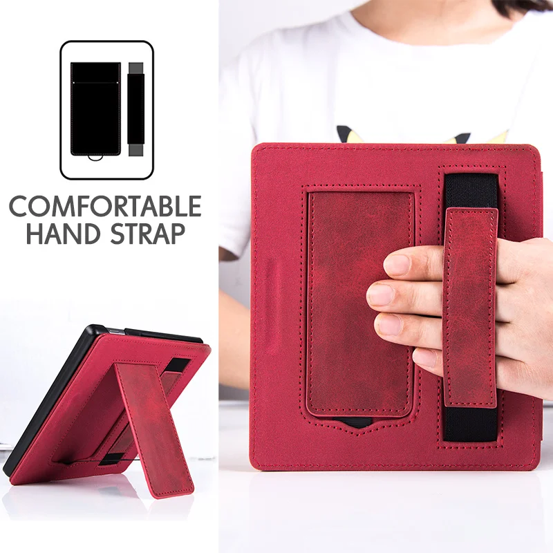

Stand Case for All-new Kindle Oasis 3 (10th Generation, 2019 Release Only) -PU Leather Cover with Hand Strap and Auto Sleep/Wake