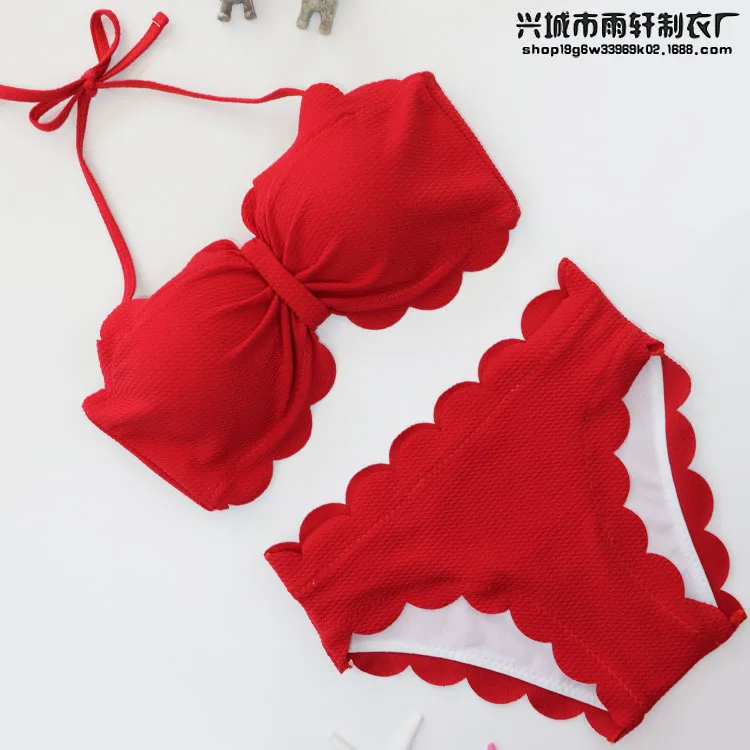 

New Products 2017 Korean-style Cute Lace-up Bikini Small Bust Underwire Push up-Two-piece Swimsuits Women's Bikini