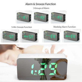 

New RGB LED Mirror Alarm Clock USB/Battery Powered Desktop Digital Alarm Clock Thermometer Adjustable Luminance Snooze Function