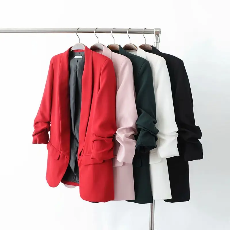 White Blazer Jacket Suits Spring Women Summer Leisure Three-Quarter-Sleeve Thin
