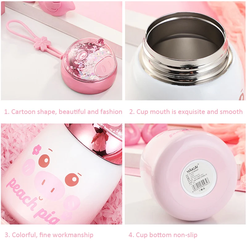 Термокружка Boxi из нержавеющей стали портативная с блестками для девочек 300