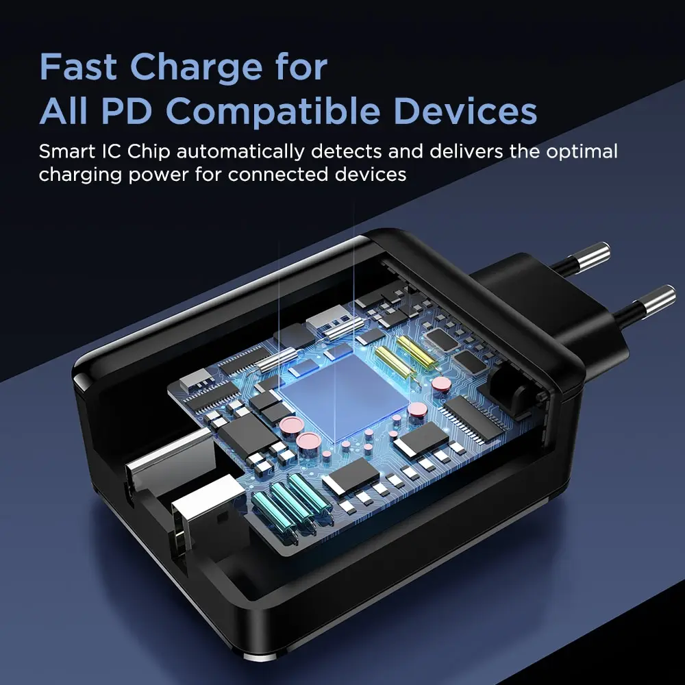 Зарядное устройство ESR с двумя портами USB C 30 Вт сетевое зарядное со складной