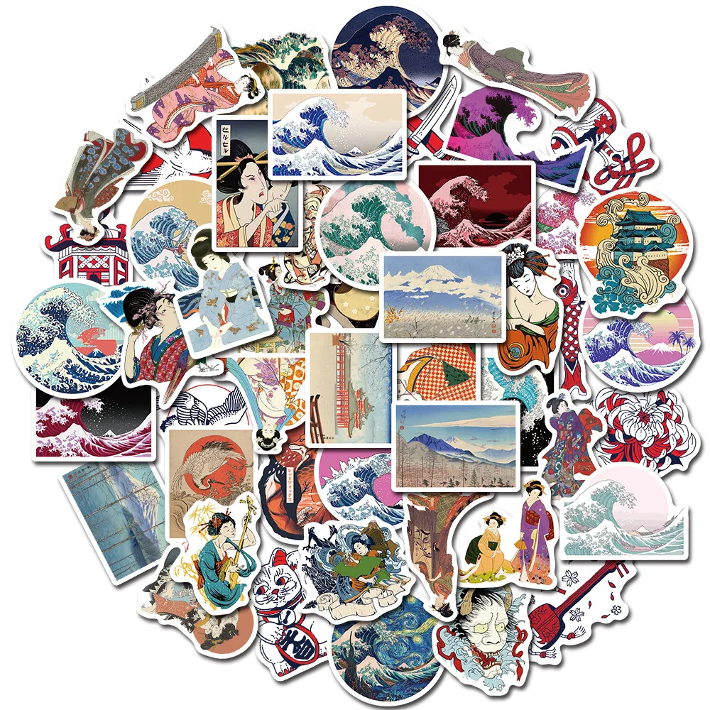 Ukiyoe-pintura de arte japonés, colección de cuaderno, equipaje, monopatín, pegatinas de grafiti impermeables, 10/30/50 Uds., venta al por mayor