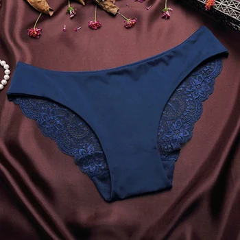 

Women's Ice Silk Lace Panties Breathable Low-Rise Briefs Solid Color Girl Panties Underwear