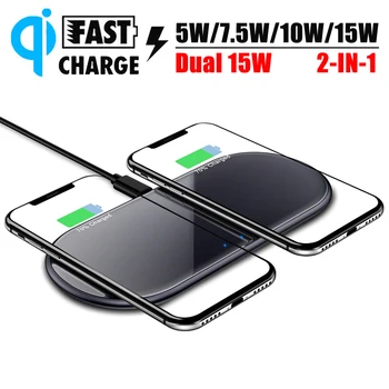 

For Huawei 2IN1 Dual 15W Wireless Fast Charger For Samsung S11 S10 Note10 2.5D Tempered Glass Charging Pad For iPhone 11 Pro Max