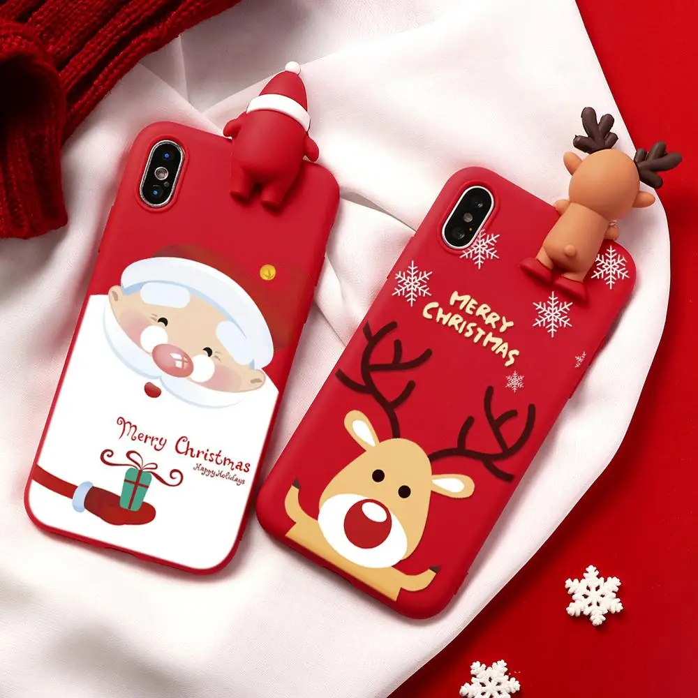 

For iPhone 11 Pro XS Max X 7 8 6 6s Christmas Cartoon Deer Case For iphone 7 8 6 S 6S Plus 7Plus Silicone Matte Cover Case Bear