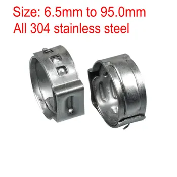 

20pcs One Ear Stepless Hose Clamps 304 Stainless Steel Pipe Clips Clamping Quick Tube Clamp High Quality 6.5mm to 95.0mm