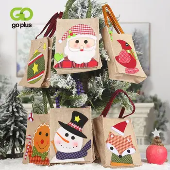 

GOPLUS Christmas Tote Bag Linen Cloth Cartoon Embroidered Holiday Handbag Gift For Women Candy Bag Merry Christmas Bag 2020