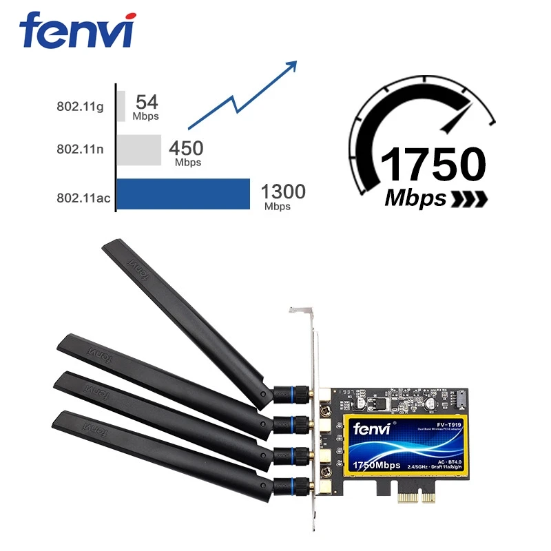 1750Mbps Fenvi T919 PCIe WiFi Card Adapter BCM94360CD For MacOS Hackintosh Bluetooth 4.0 802.11ac 2.4G/5GHz Dual Band Desktop PC