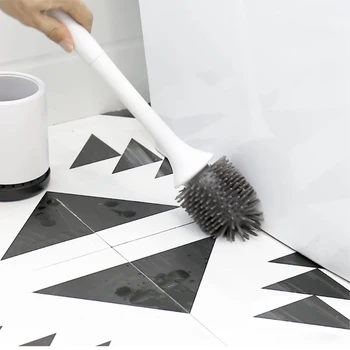 

Wall Mount Toilet WC Bowl Brush And Holder Set Silicone Bristle Base Cleaning Bathroom Accessories Cleaning Set household items