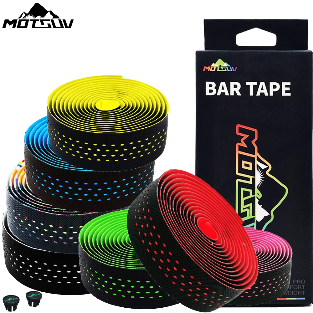 

MOTSUV Soft Road Bike Bicycle Handlebar Cork EVA PU Bar Tape Professional Cycling Damping Anti-Vibration Wrap With 2 Bar Plug
