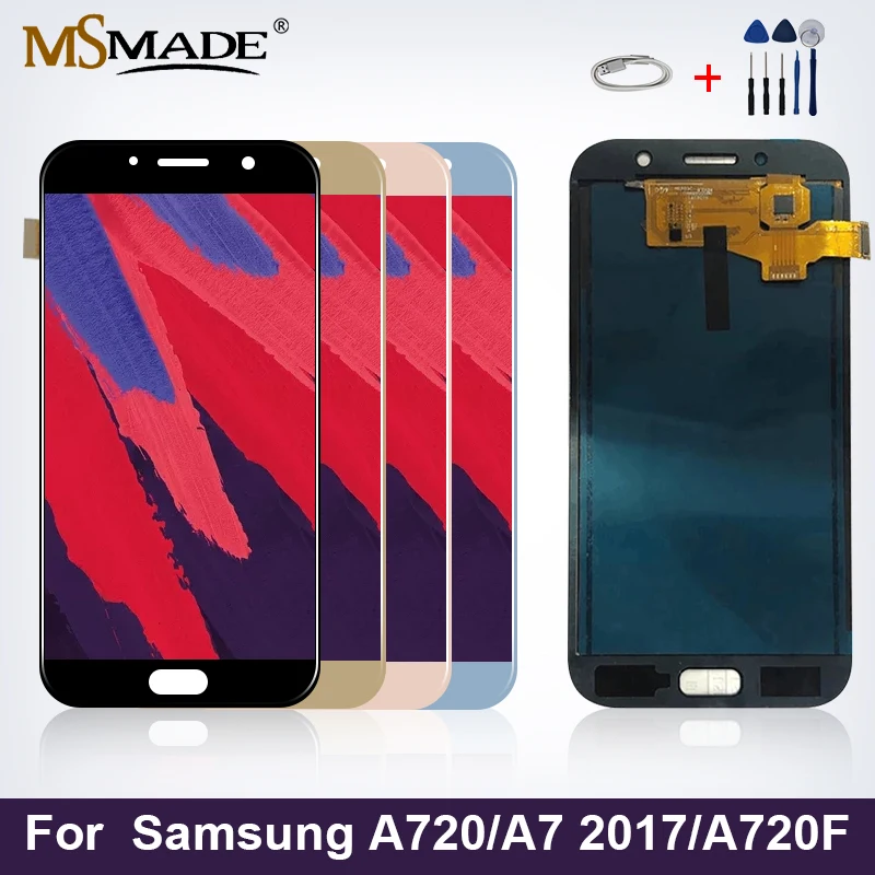Pаспродажа A720 дисплей для Samsung Galaxy A7 2017 ЖК дисплей сенсорный экран дигитайзер Запасные части для Samsung Galaxy A7 20F A720M font b lcd b font