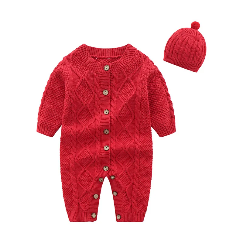 Осенне-зимние комплекты трикотажной одежды для маленьких мальчиков и девочек, Melario теплый свитер для малышей детский комбинезон, шапка, комплект из 2 предметов одежда для малышей Ropa Bebe - Цвет: AX1319 Red