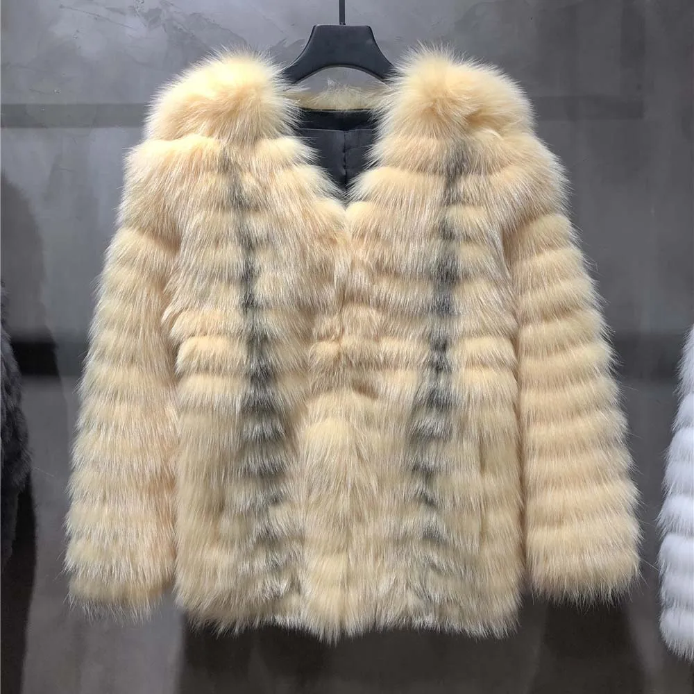 Yellow Новинка года; женская вязаная куртка из натурального Лисьего меха; модные женские меховые куртки; верхняя одежда из пушистого меха; S7572 - Цвет: Yellow