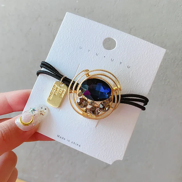 Fashion Rhinestone Hair Bands Hair Scrunchies Women Elastic Hair Bands Ties Rope Bands Ponytail Bands Hair Accessories F118 Blue