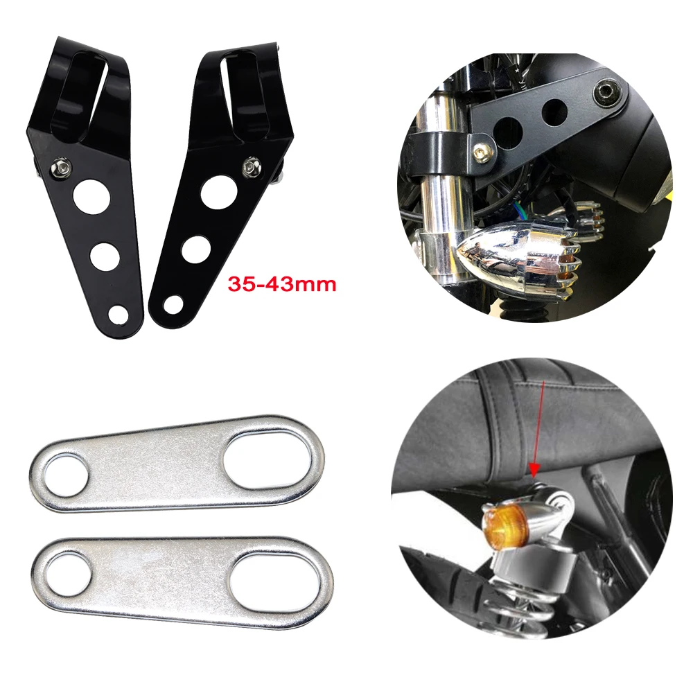 

35-43mm Motorcycle Headlight Brackets Headlamp Mounting Clamp Light Support + Turn Signals Indicator Light Lamp Holder Bracket