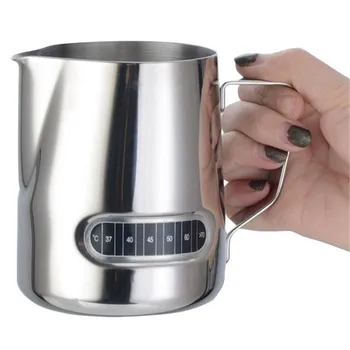 

Milk Frothing Jug With Built-In Thermometer, Stainless Steel Creamer Frothing Pitcher 20 oz (600 ml) Espresso Coffee Latte Pots