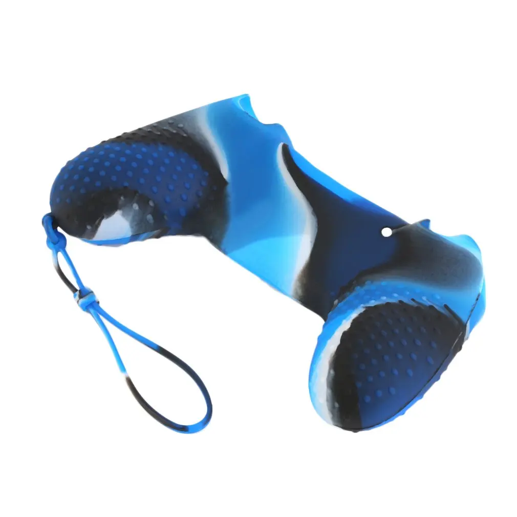 Soft Silicone Skin Protective Case Cover With Hand Rope for SONY PS4 Controller Camouflage Black