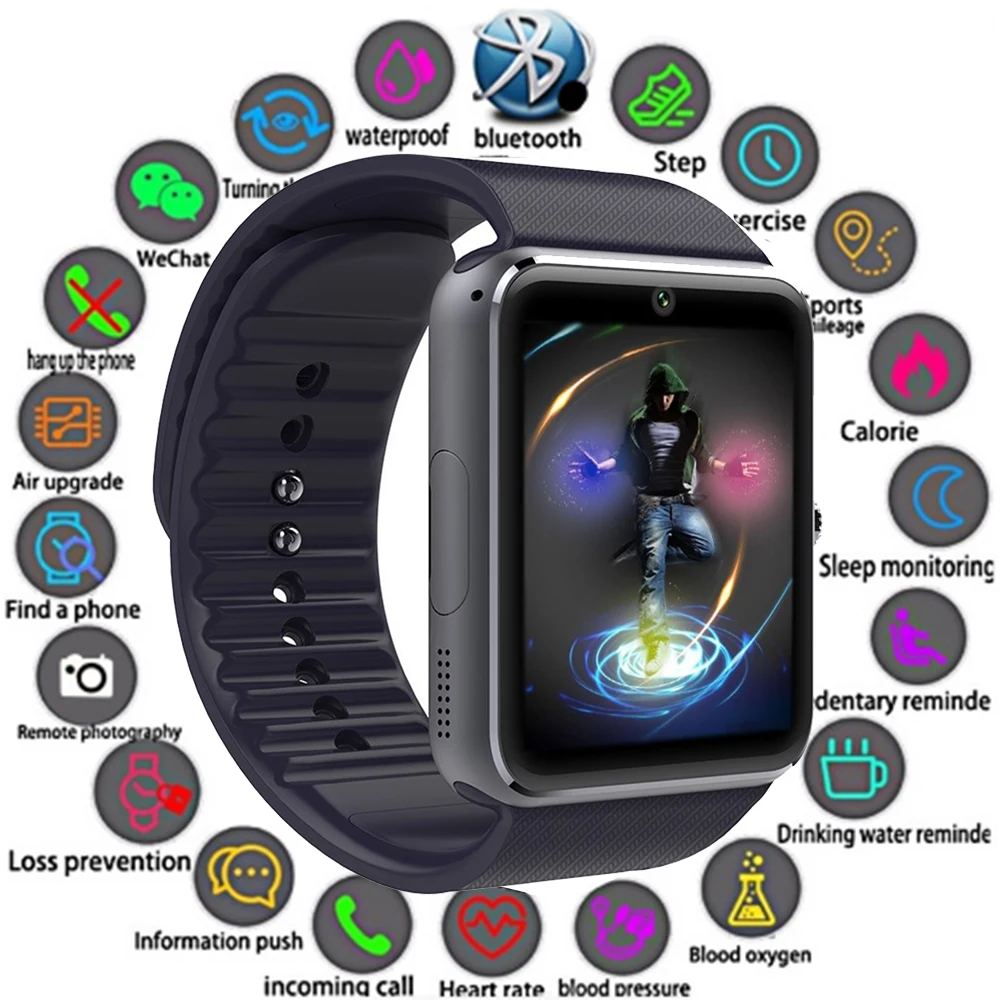 

Smart watch GT08 with upgraded silver color battery 61D motherboard touch screen Bluetooth Camera music men wrist smartwatch