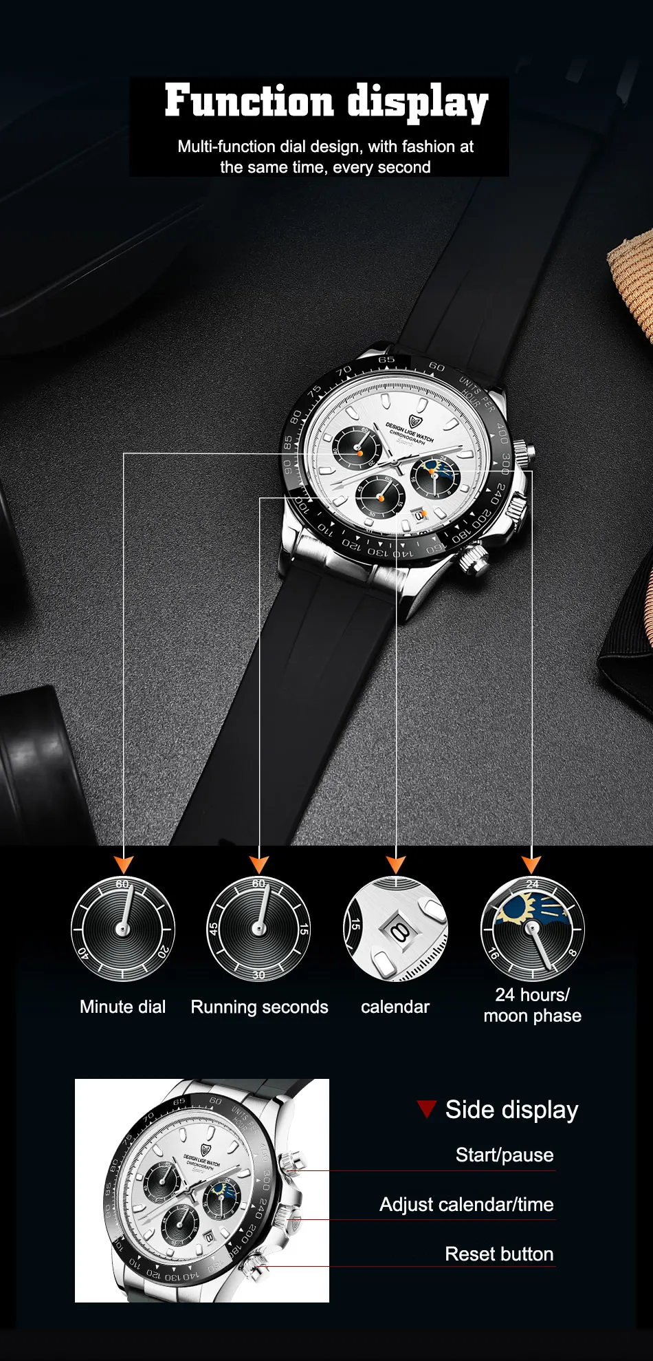 LIGE Men Watches Top Brand Luxury Panda Watch Sport Chronograph Fashion Man Quartz Wristwatch 30M Waterproof Luminous Date Clock