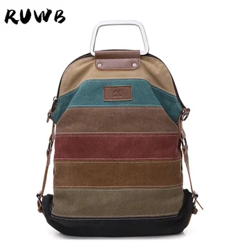 

RUWB Female Canvas Backpack Women Double Shoulder Bag Large Capacity Portable Bagpack Mochila Feminina Multifunction Backpacks