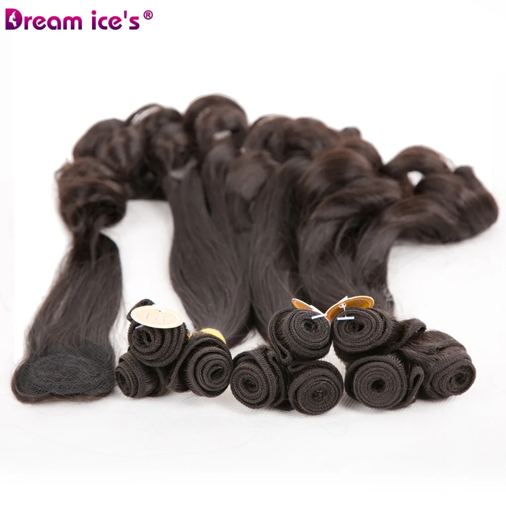 Pacotes de Cabelo Sintético com Fechamento Pacotes com um Extensões de Cabelo Polegada e 16 Polegada Mini Fechamento Sonho Gelo 12 14