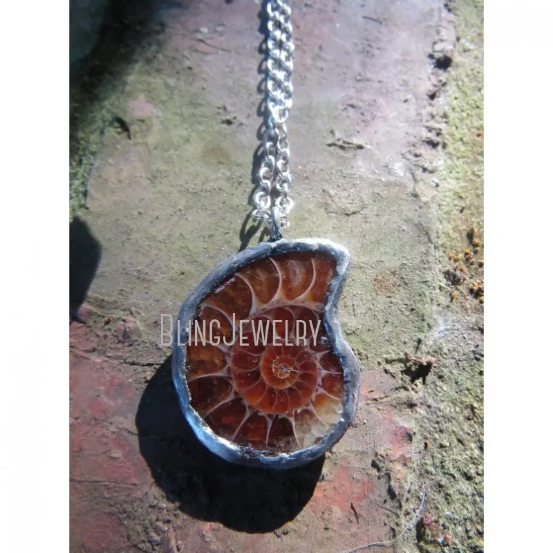 

NM29176 Ammonite Fossil Pendant Silver Plated Soldered Necklace