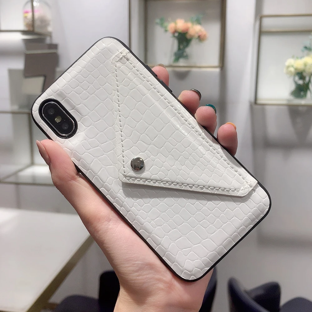 Роскошный кожаный чехол для iPhone XS Max, XR, X, 7, 8, чехол с отделением для карт, карман, змеиная кожа, задняя крышка, чехол для телефона, для iPhone 6, 6s, 7, 8 Plus - Цвет: Белый