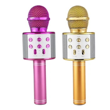 

2Pcs Wireless Karaoke Microphone Portable Bluetooth Mini Home KTV for Music Playing and Singing Speaker - Gold & Purple
