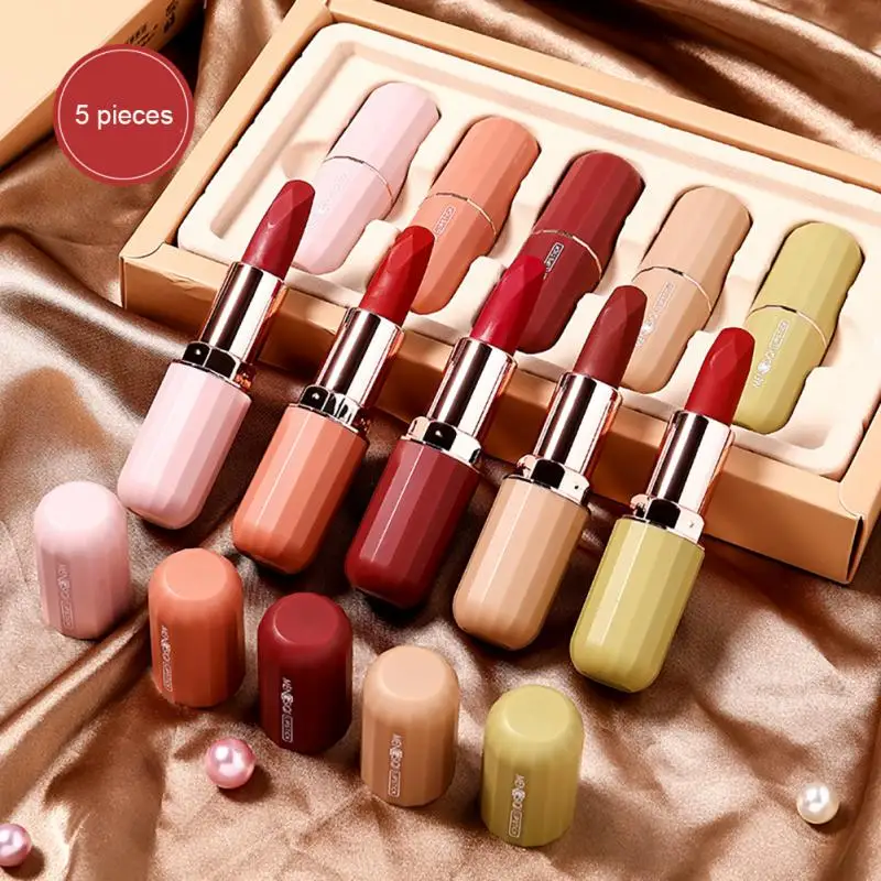 5 Pcs Mini Light Mist Moisturizing Lipstick Set Makeup Waterproof Quick-drying Non-discoloring Matte Long-lasting |