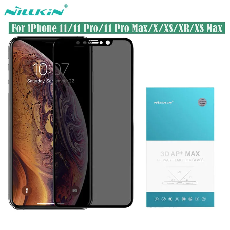 For iPhone 11 Pro Max XR X XS Max Tempered Glass Nillkin 3D AP+Max Anti-peeping Privacy Screen Protector Glass for iPhone 11 Pro