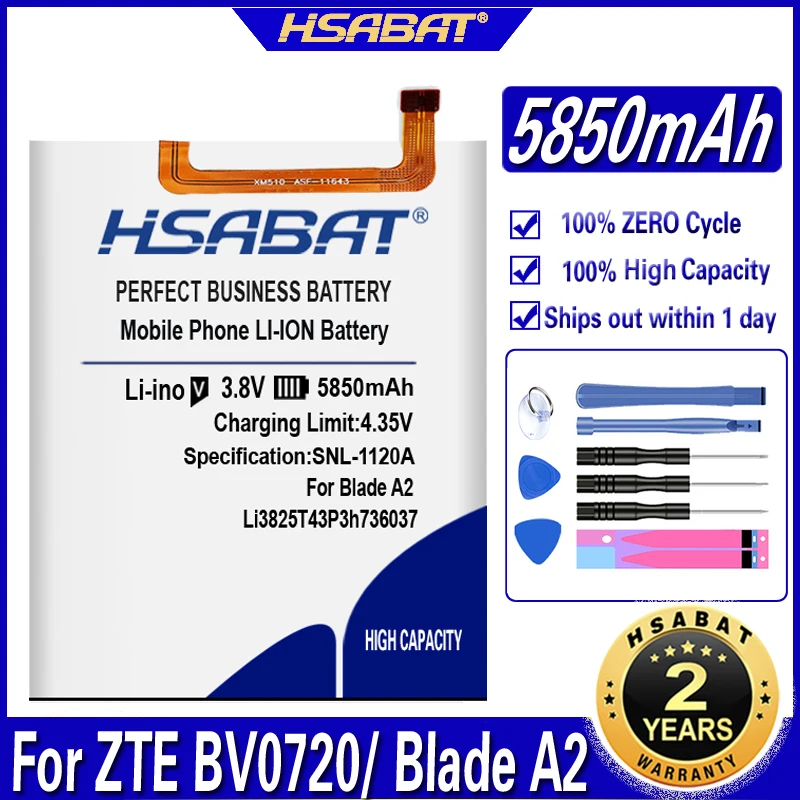 Аккумулятор HSABAT 5850 мАч Li3825T43P3h736037 для ZTE BV0720 / Blade A2 V7 Lite две SIM-карты | Мобильные