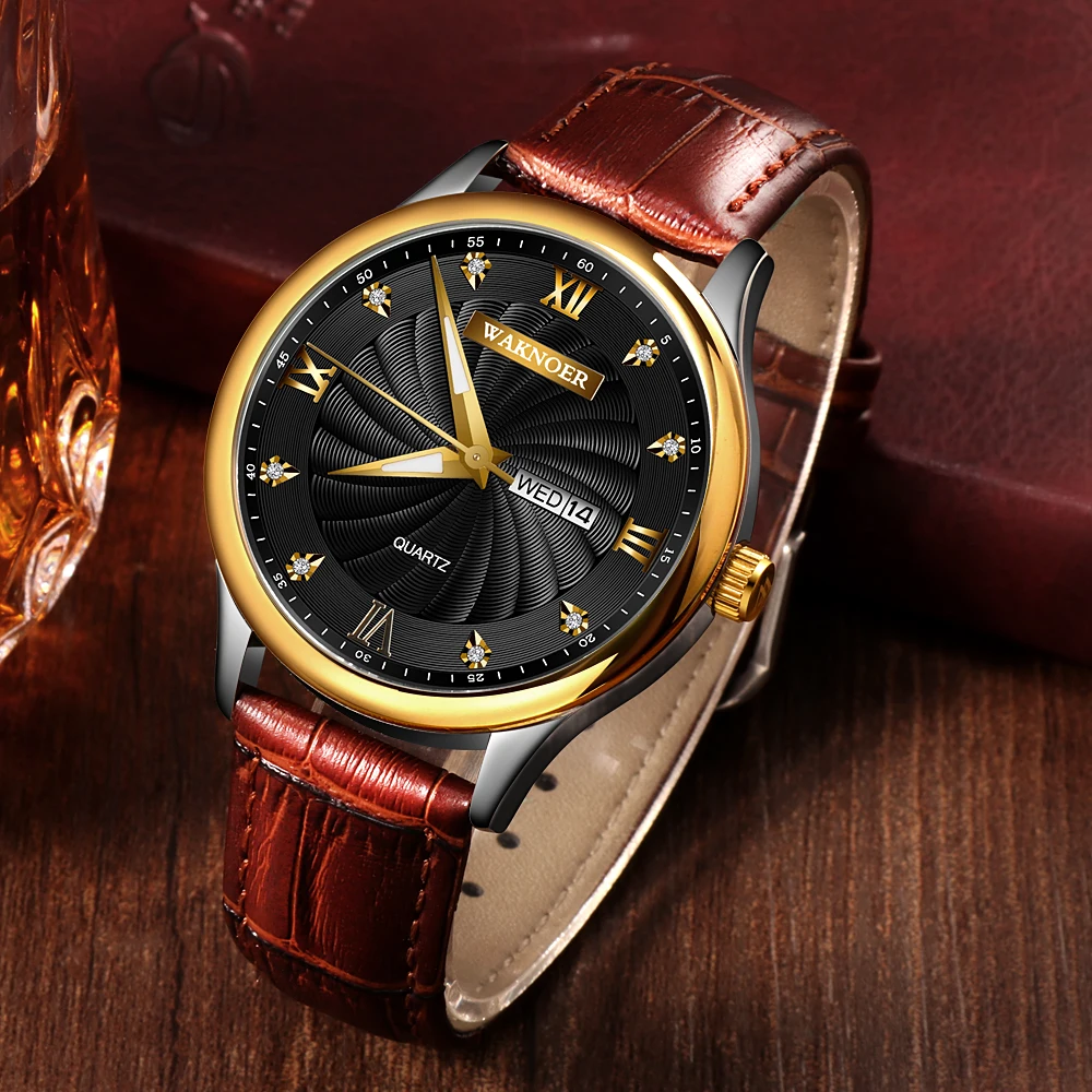 

WAKNOER Fahion Waterproof Personality Men Watch Men's Watch Leather Straps quartz watch zegarek meski relogio masculino