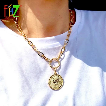 

F.J4Z Hot Chain Necklaces Fashion Vinage Punk Coin Pendant Necklaces for Women Minimalist Choker Necklace Lady Gifts Dropship