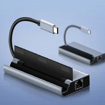 

7 In 1 USB-C Type C to HDMI Rj45 Gigabit Ethernet 2 USB 3.0 Port SD TF Slot PD Charging Adapter Dock Holder Hub