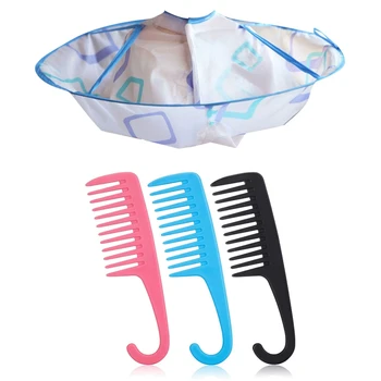 

3 Pieces Wide Teeth Combs Shower Comb- Pink, Black and Blue & 1x Child Haircut Cape Barber Apron Umbrella Cape