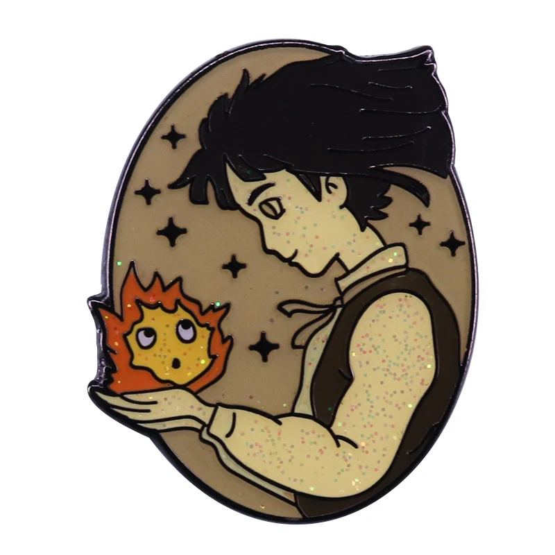 Подвижный замок Howl's Sophie& Calcifer, блестящий значок Ghibli, декор для фанатов аниме