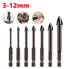 

3-12mm Cross Hex Tile Drill Bits Glass Ceramic Concrete Hole Opener 1/4" Hex Shank Brick Hard Alloy Triangle Bit Tools