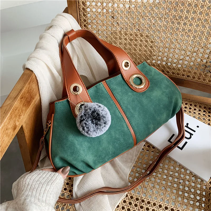 

Canvas Women Handbag Female 2019 Winter New Famous Brand Luxury Designer Shoulder Messenger Bag Chain Fur Ball Shell Tote Bag